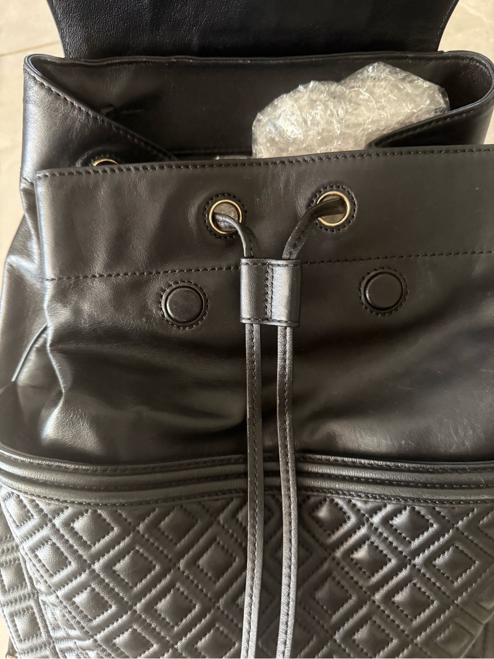 Tory Burch Quilted Lambskin Leather Backpack Black - Picture 7 of 9